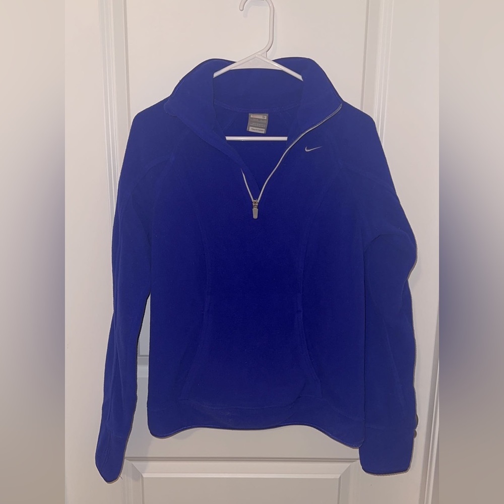 Nike Royal Blue Fleece Pullover Thumb Holes Sz Small Sweater